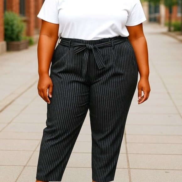 Banana Republic Women's 16 Avery Pants Slacks Black Pinstripe Cloth Tie Waist NW - Picture 1 of 7